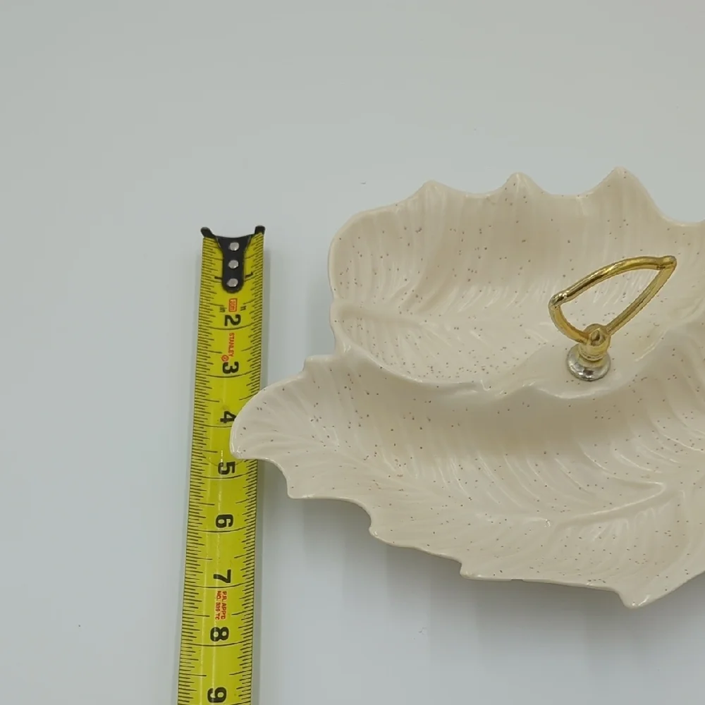 Vintage California Pottery Tidbit Serving Dish Cream with Gold Handle MCM